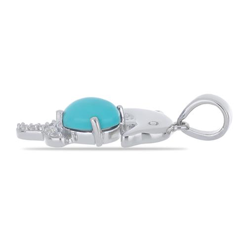 BUY STERLING SILVER NATURAL TURQUOISE & WHITE ZIRCON GEMSTONE FISH PENDANT 